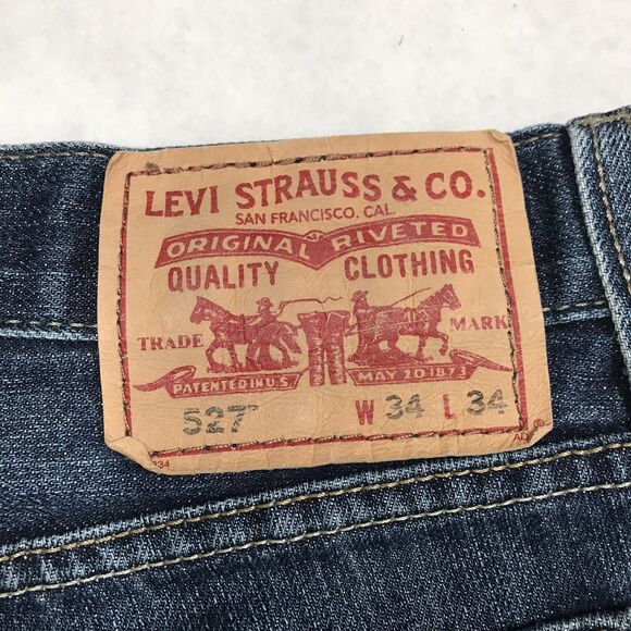 Y2K LEVIS 527 Low Boot Cut Jeans Men 34x34 Distress Denim Blue Cowboy Western - Picture 12 of 16
